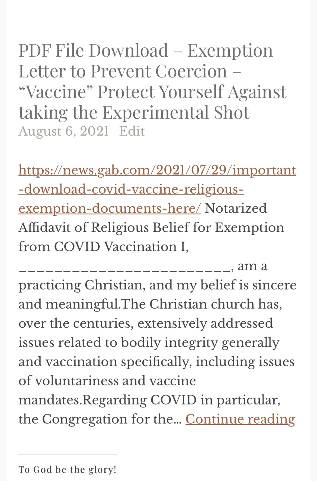 PDF File Download – Exemption Letter to Prevent Coercion – “Vaccine” Protect Yourself Against taking the Experimental&nbsp;Shot