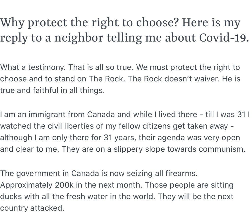 Why protect the right to choose? Here is my reply to a neighbor telling me about&nbsp;Covid-19.