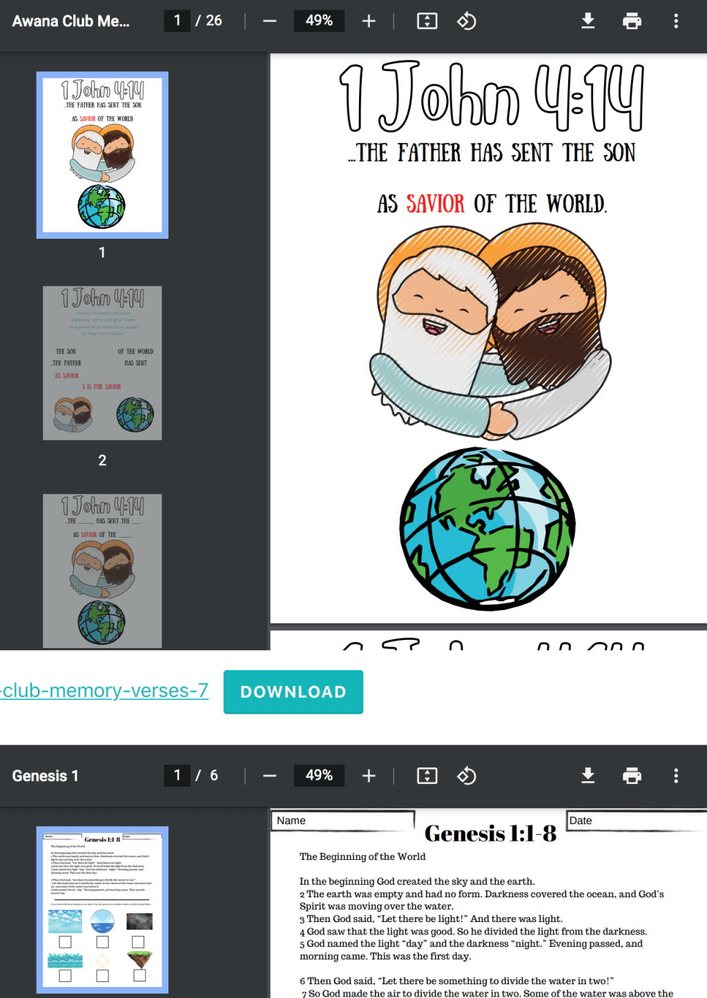 Updated 12/8/21 Awana Club (Sparks) Memory Verses & Genesis 1 Worksheets, free&nbsp;download