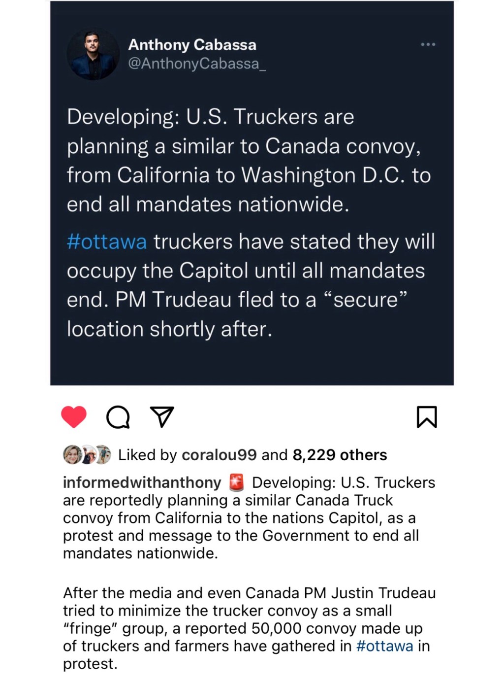 Canadian convoy of Freedom is coming to DC!! Praise the&nbsp;Lord!