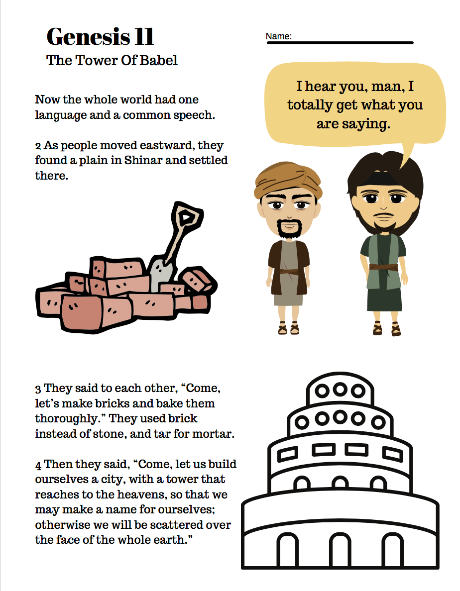 Genesis 11 – Tower of Babel, Family, Genealogy, Engineering – Worksheets – Homeschool, Sunday School, PDF&nbsp;Download