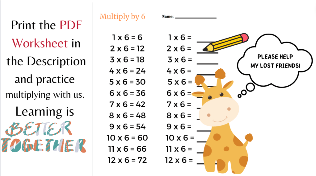 Multiply by 6, Print PDF Worksheet & Practice, Simply Swank Homeschool, Like, Share,&nbsp;Subscribe