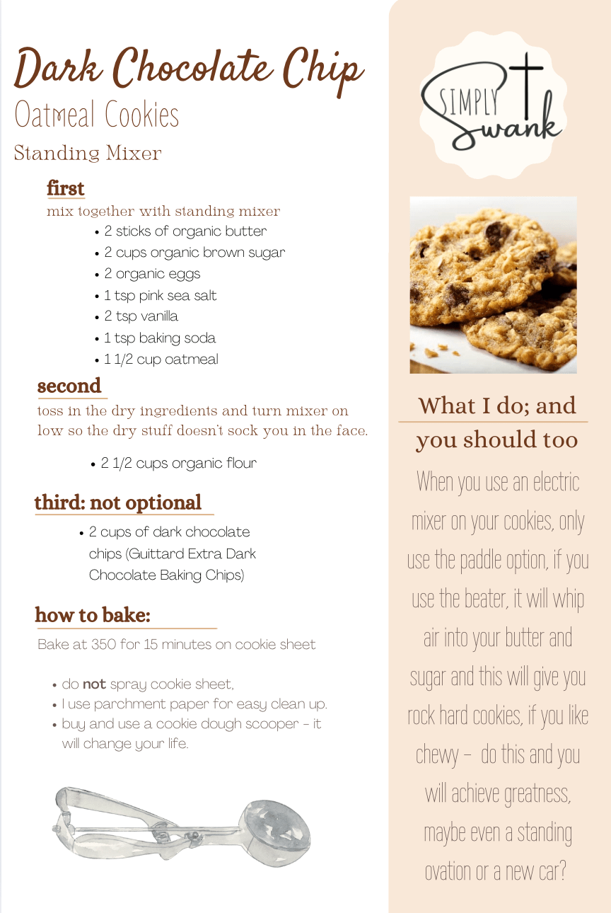 Simply Swank – Dark Chocolate Chip Oatmeal&nbsp;Cookies