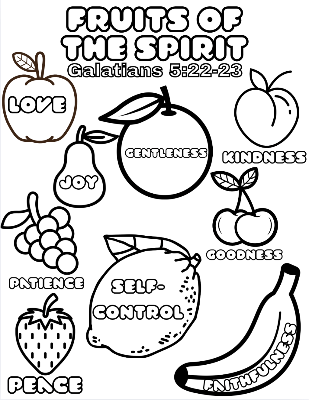 THE FRUITS OF THE SPIRIT COLORING PAGE – BOLD&nbsp;LINES