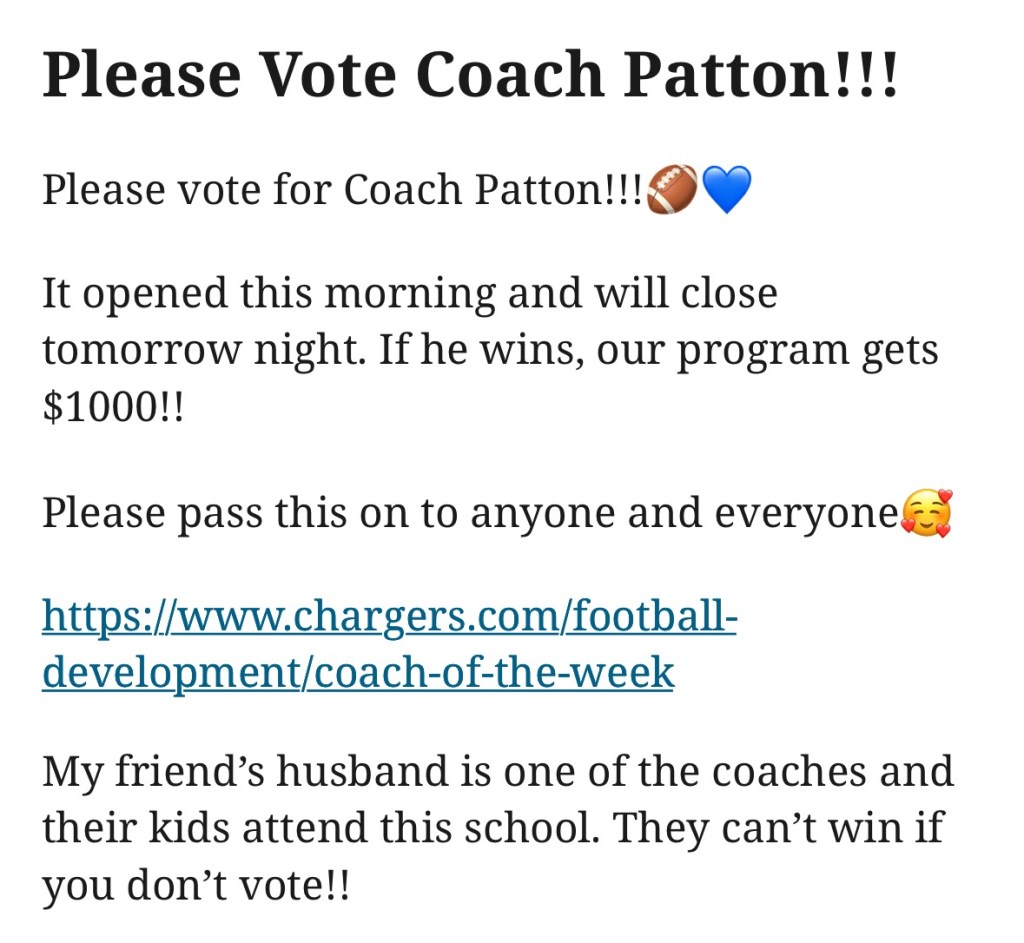 Please Vote Coach&nbsp;Patton!!!