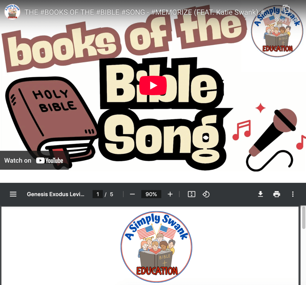 THE BOOKS OF THE BIBLE – FOR KIDS, SONG AND FREE PDF&nbsp;DOWNLOAD