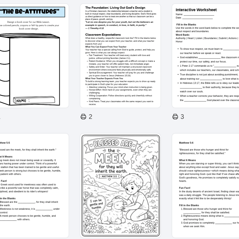 The Sermon on the Mount Sunday School Lesson Workbook&nbsp;PDF
