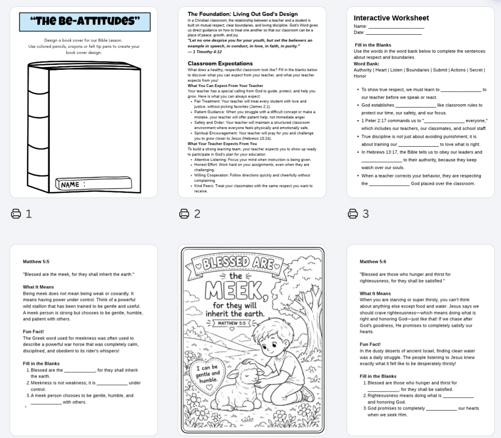 The Sermon on the Mount Sunday School Lesson Workbook&nbsp;PDF